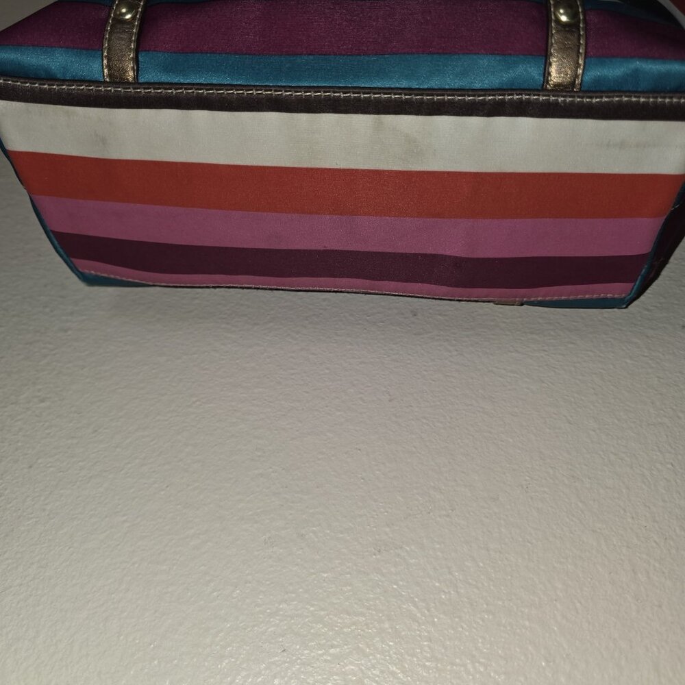 Coach Legacy Multicolor Stripe Sateen Tote Shoulder Bag F14009 Metallic Trim - Picture 5 of 16